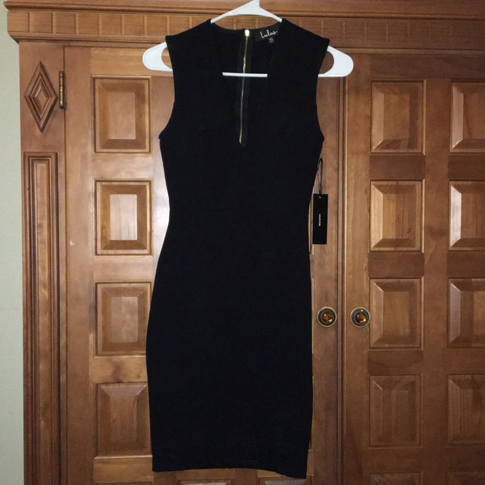 NWT Black midi pencil dress with gold zipper
